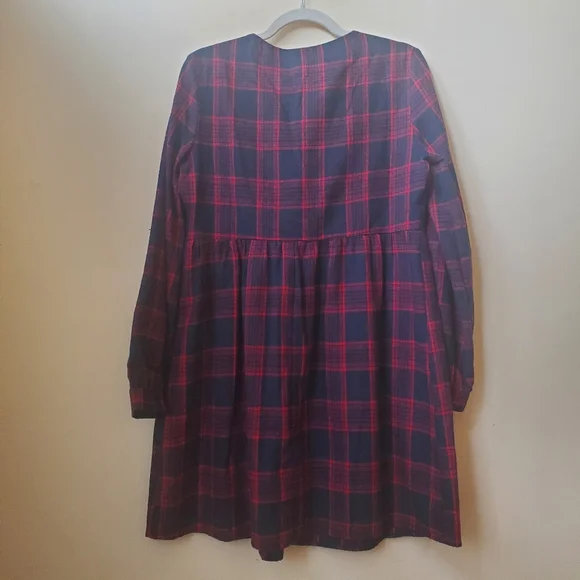 NWT S Apricot Plaid Flannel Swing Dress - Picture 7 of 8